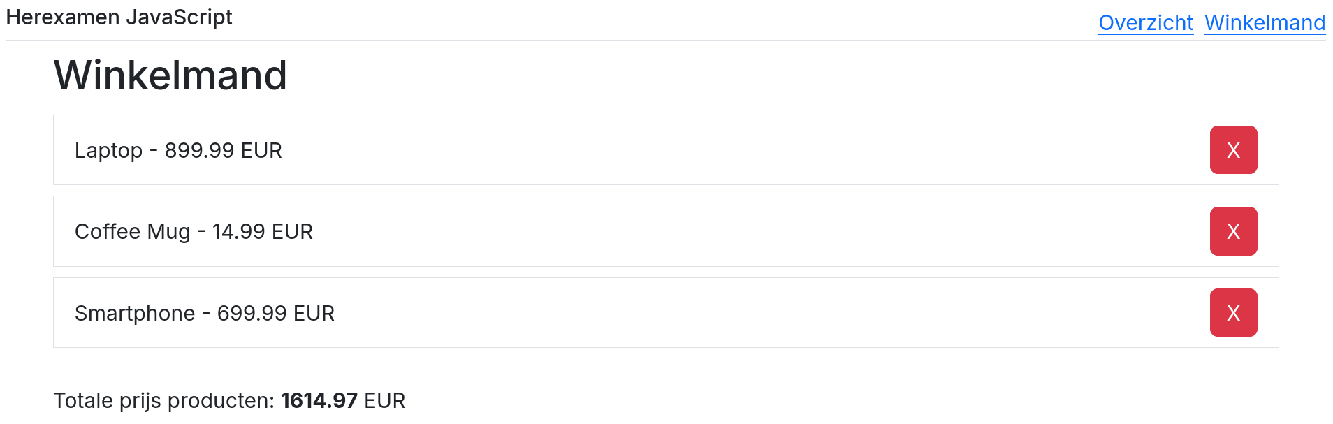 Producten in het winkelmandje