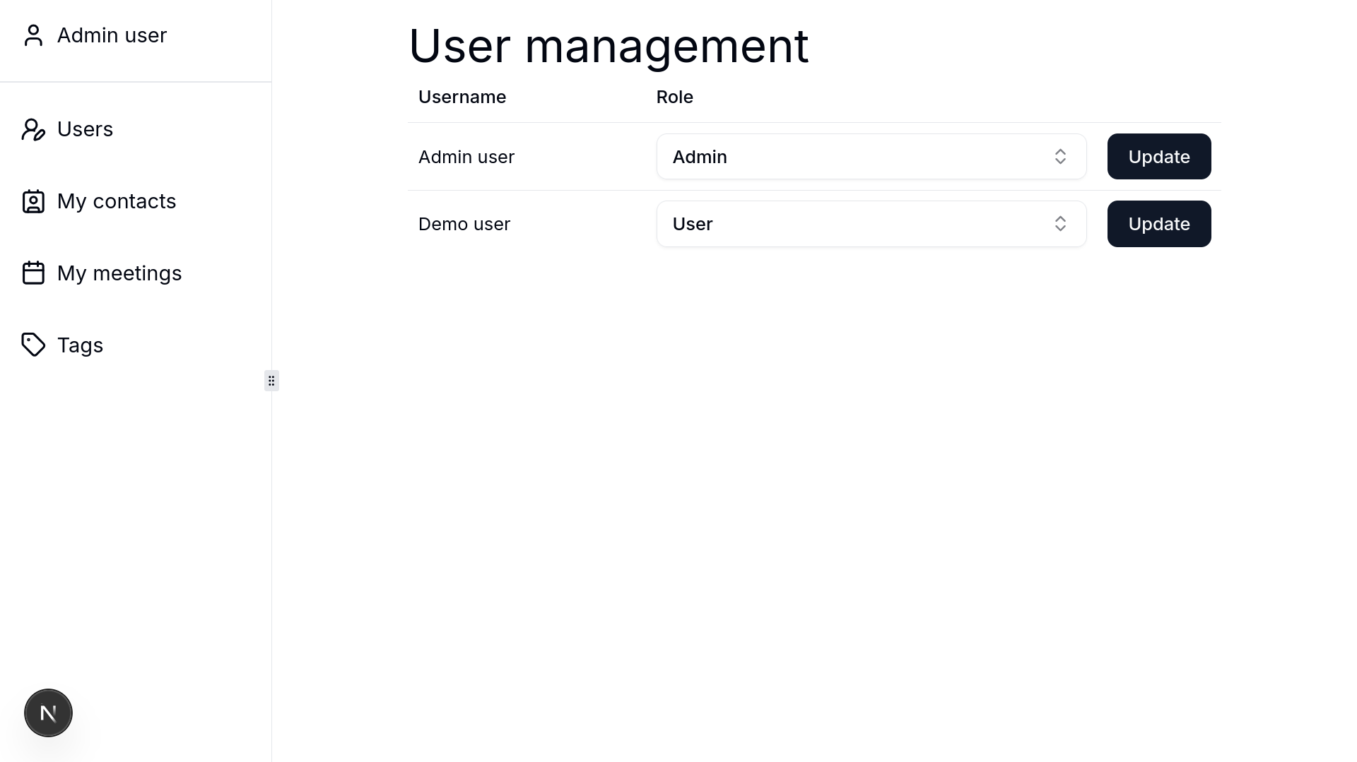 De gebruikersbeheer pagina