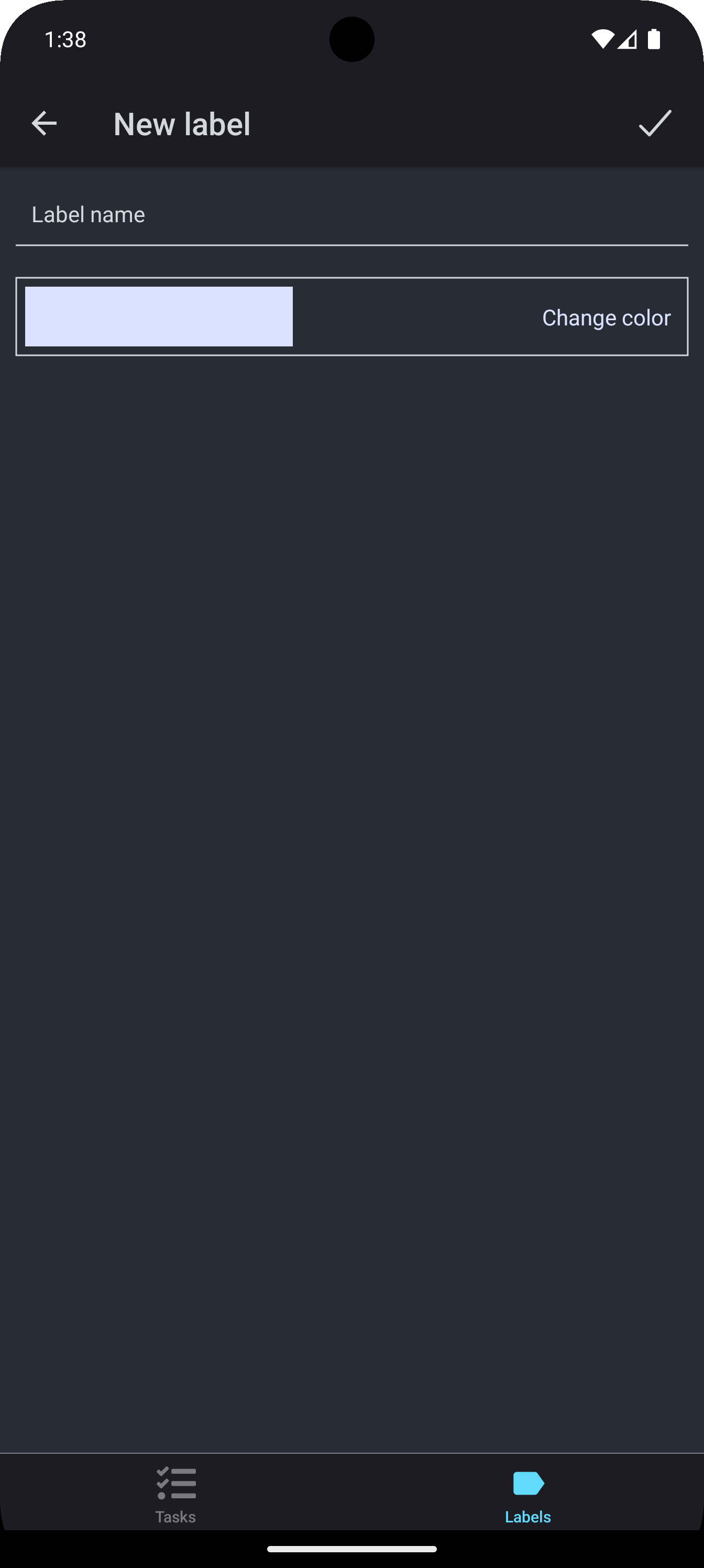 Modaal venster voor het aanmaken van een nieuw label