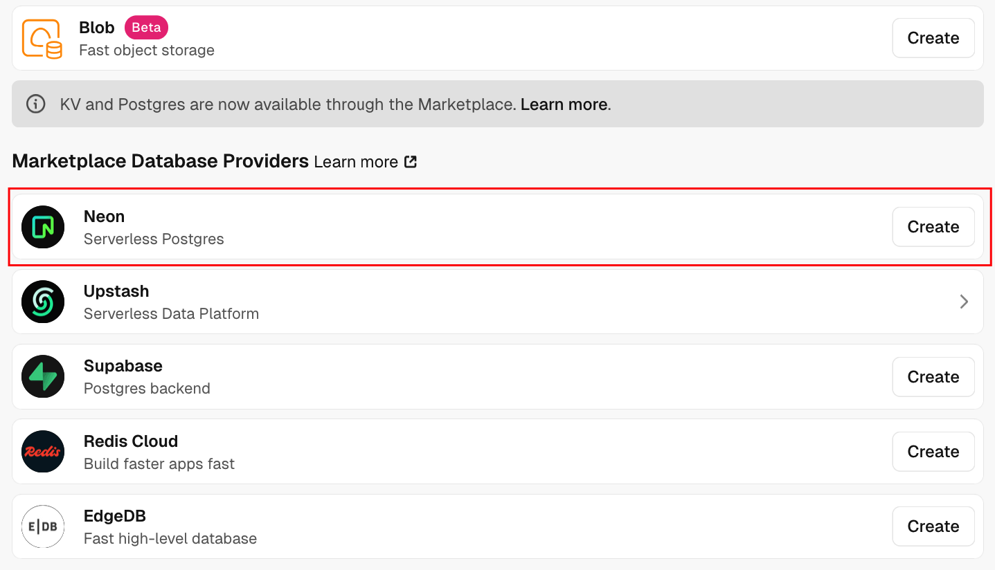 Neon database aanmaken