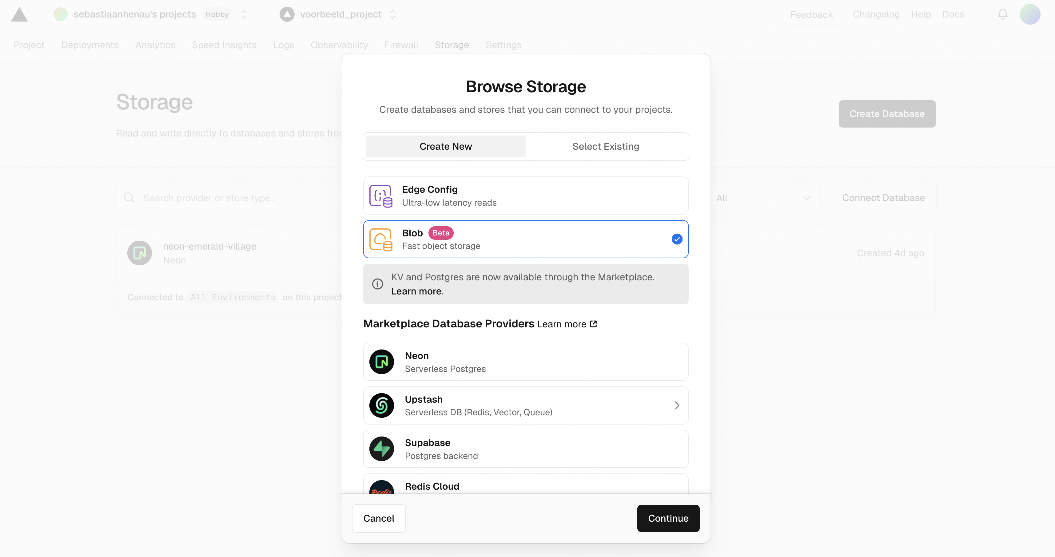 Vercel blob activeren