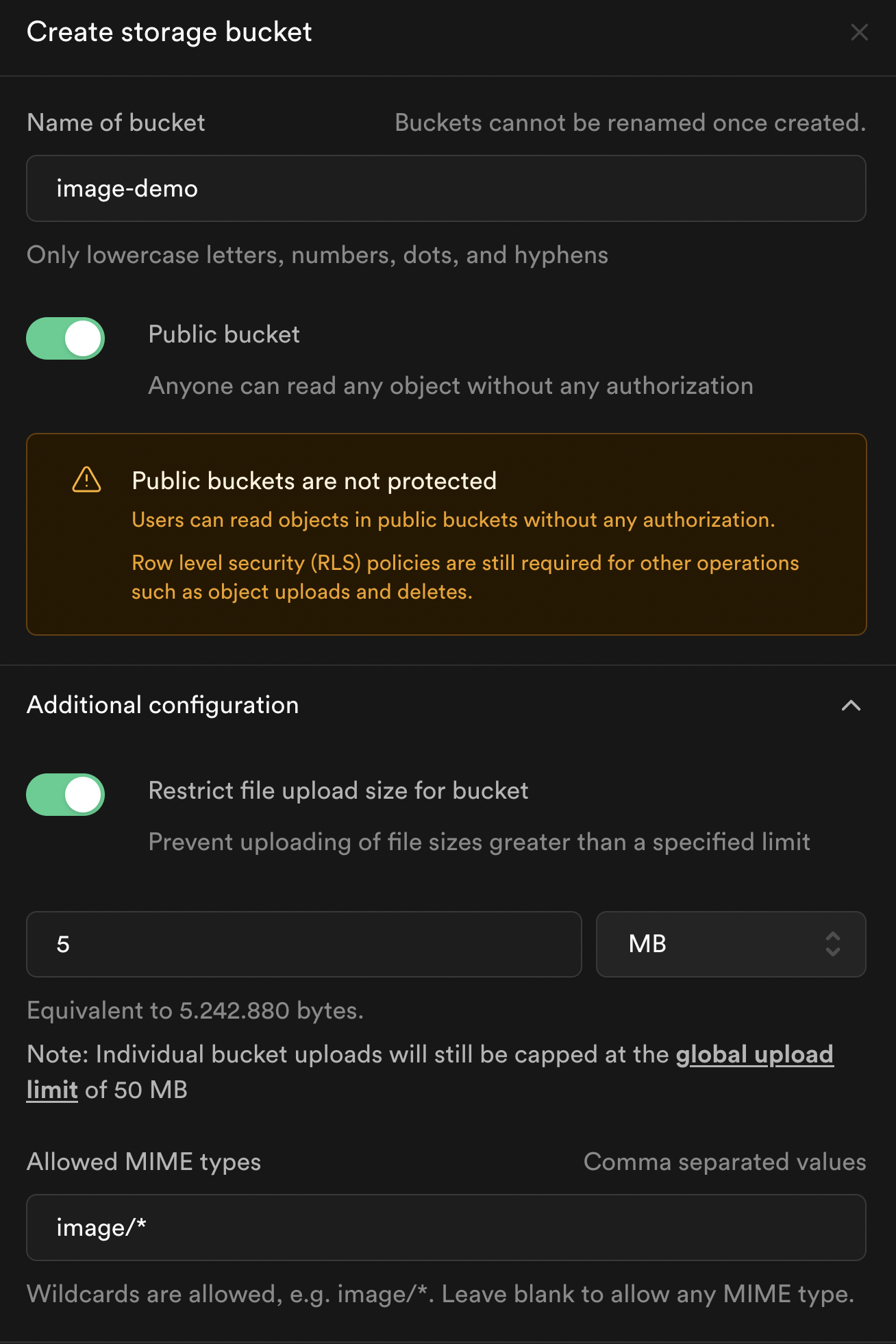Supabase storage bucket aanmaken