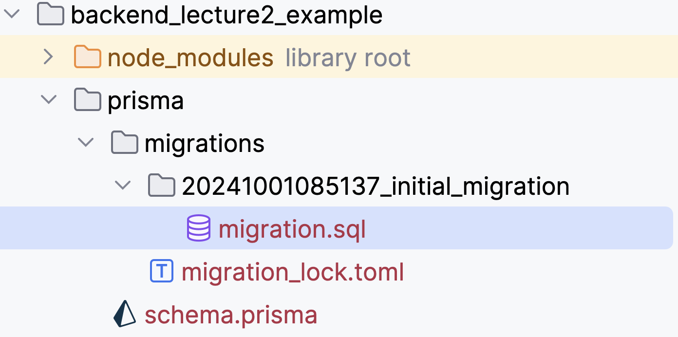 Gegenereerde SQL code voor migration