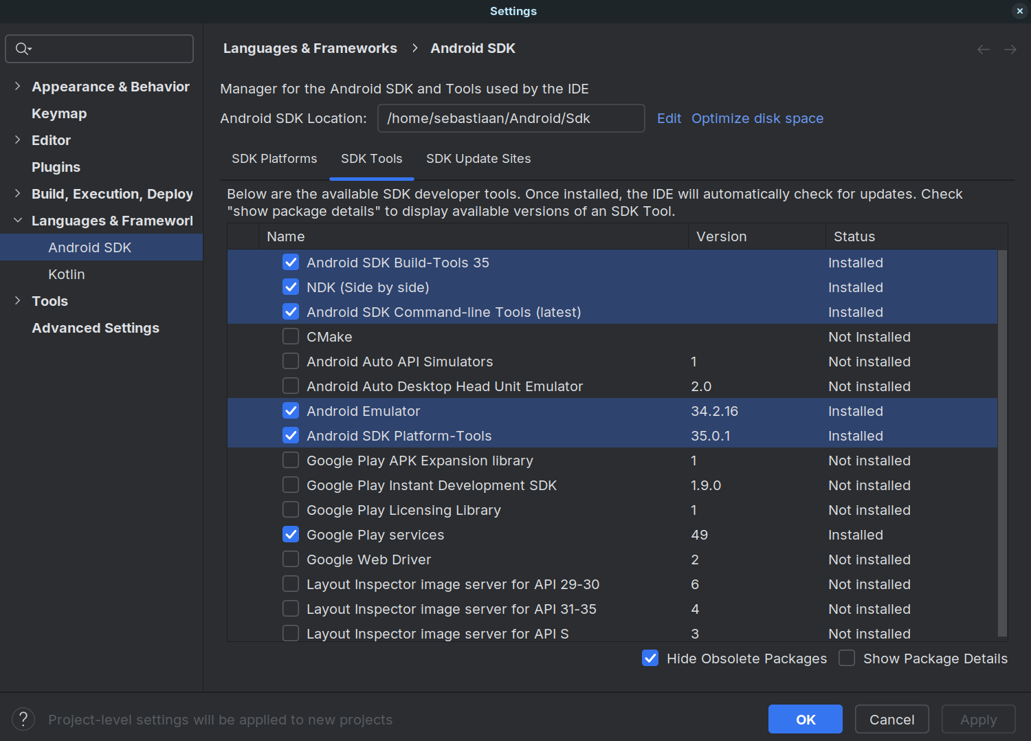 Android Studio, SDK Tools